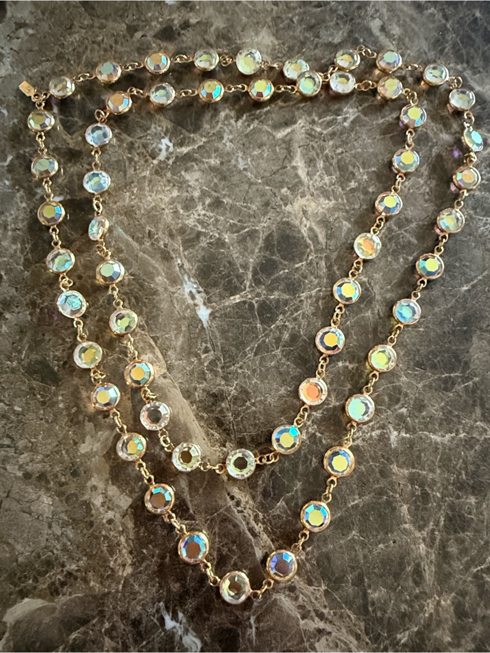 Vintage SWAROVSKI AB/ Aurora Borealis Crystal Open Bezel Necklace 35"